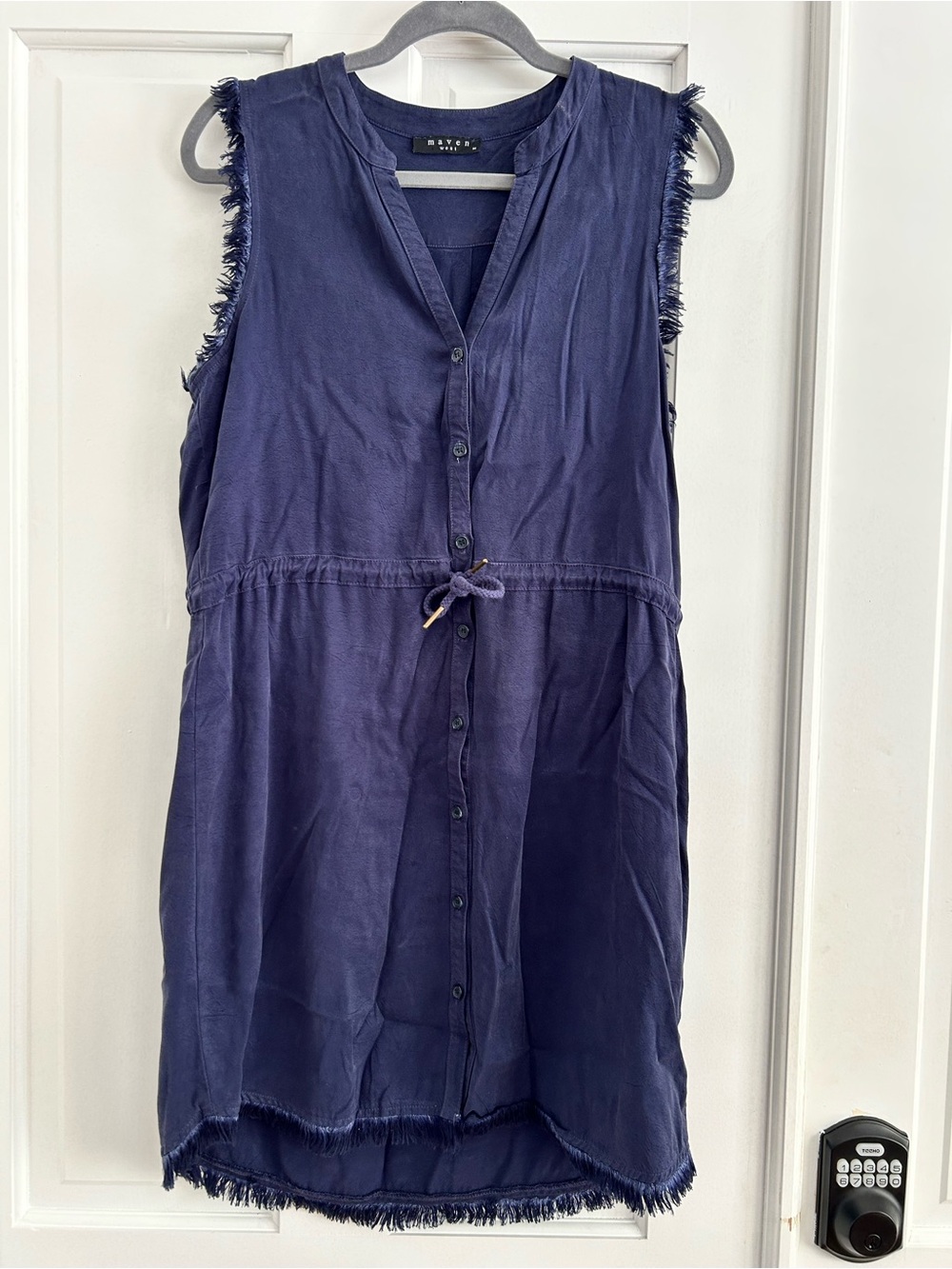 Maven West Navy Sleeveless Button-Front Dress